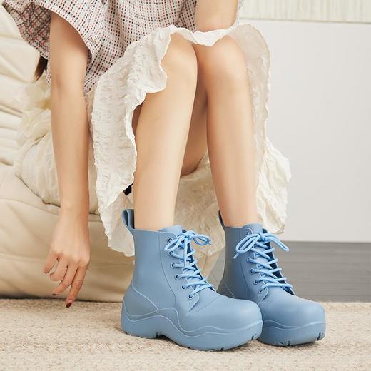 【48小时发货】韩系增高防水雨靴女款系带时尚外穿短筒水鞋耐磨厚底防滑女鞋 商品图2