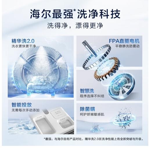 海尔滚筒（252058）10公斤全自动精华洗2.0直驱变频368升级款大容量变频智能投放巴氏除菌晶彩防生锈洗衣机 XQG100-BD1266 商品图5