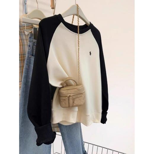 春秋新款【紫色拼接 撞色圆领套头卫衣女】小个子 休闲显瘦上衣 商品图7