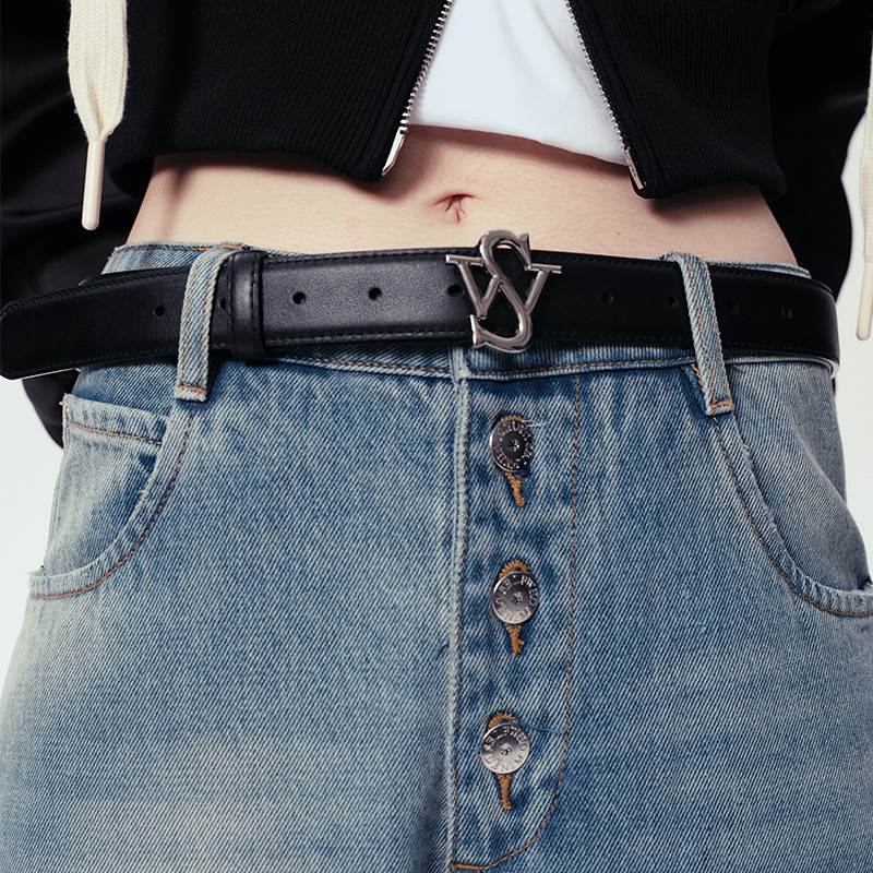 Self Who头层牛皮定制皮带女式高级感针扣百搭配裙子黑色白色腰带