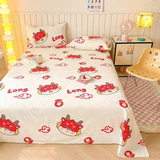自然醒龙年纯棉床单单件全棉100卡通被单儿童炕单人宿舍床枕套三件套3JY 商品图2
