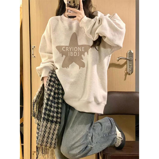 春秋款【新款无帽美式复古港味 圆领卫衣女】初春薄款 上衣外套 商品图0