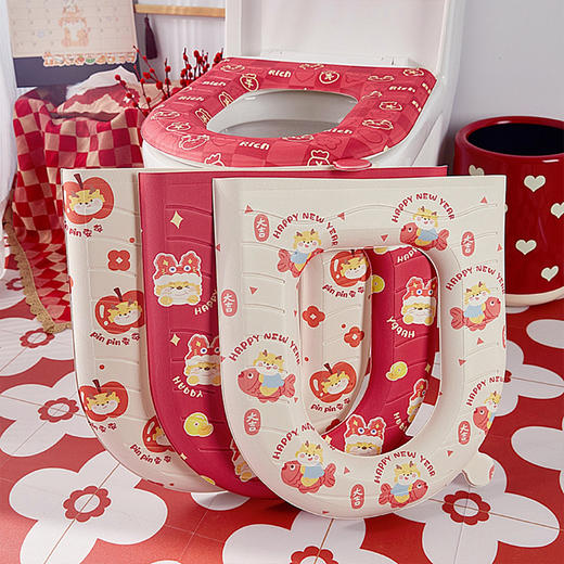 「四款可选！新年大吉马桶垫」2024年新年马桶坐垫 原创设计秋冬季厚座便垫马桶贴居家日用厕所马桶套 商品图3