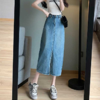 【一件穿三季】直筒牛仔半身裙开衩全棉高腰七分裙 藏肉显腿瘦 时尚穿搭初春夏秋搭配 商品缩略图3