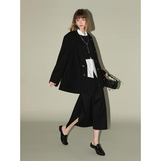 COCOBELLA知识分子风手工贡针毛呢西装女宽肩毛边西服SI3009B 商品图3