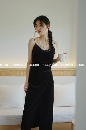 【门店同款】ENJOY秋季侧开叉性感丝绒裙 154414901