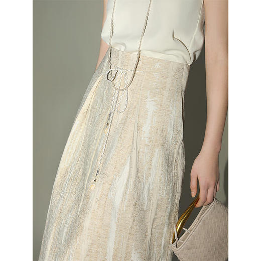 COCOBELLA肌理浮雕捏褶花苞裙气质国风棉麻直筒半身裙HS0017 商品图1