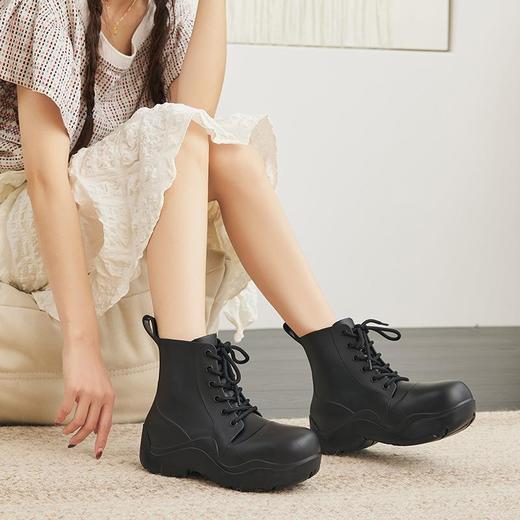 【48小时发货】韩系增高防水雨靴女款系带时尚外穿短筒水鞋耐磨厚底防滑女鞋 商品图1