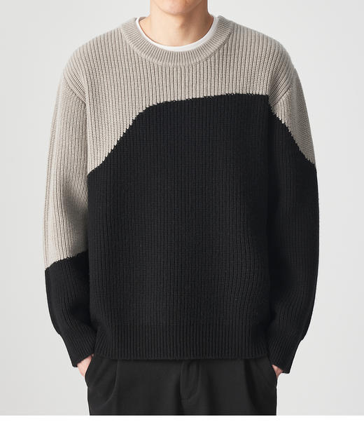 墨麦客男装 羊毛羊绒 圆领毛衣冬季新款休闲撞色拼接套头毛衫男潮 商品图2