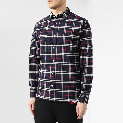 BURBERRY 巴宝莉 男士迷你弹力棉质长袖衬衫 深蓝色 8004835 A1960 商品图1