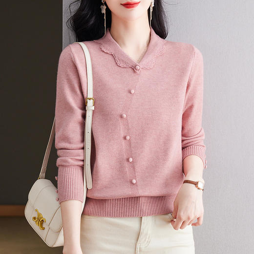 国风小翻领花边针织衫上衣设计感外搭打底毛衣CC-101-81100 商品图2