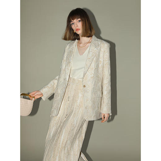 COCOBELLA肌理浮雕捏褶花苞裙气质国风棉麻直筒半身裙HS0017 商品图2