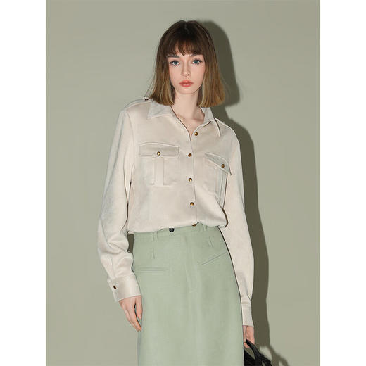 COCOBELLA质感金属扣工装风仿麂皮衬衫秋软糯休闲衬衣SR0012 商品图2