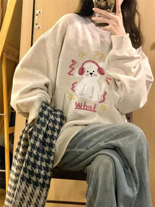 秋冬加绒加厚美式复古oversize卫衣女春秋2023新款爆款慵懒风上衣 商品图1