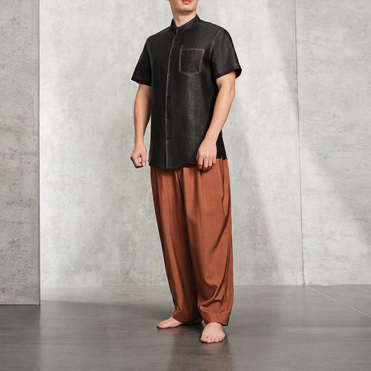 TANGY Collection天意精品2024春季新品立领短袖莨绸香云纱时尚衬衫 N241012 商品图1