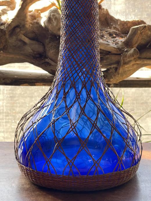 编竹护套蓝料长颈荸荠瓶，顺丰包邮 商品图14