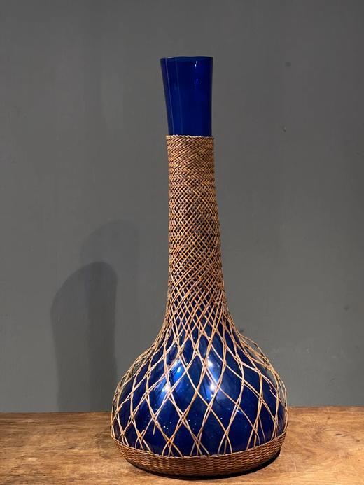 编竹护套蓝料长颈荸荠瓶，顺丰包邮 商品图3