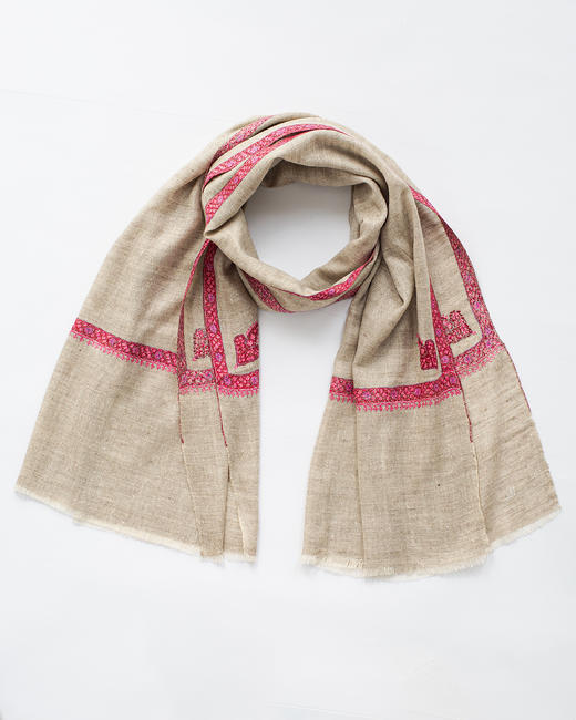 伽罗 JALO 70cm宽边绣克什米尔Pashmina自然色羊绒围巾 商品图1