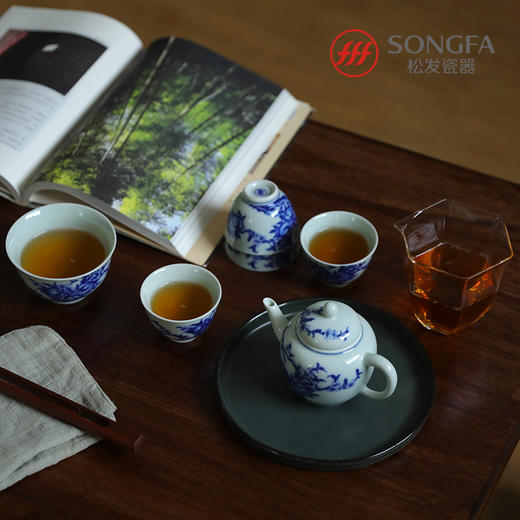 7头寿桃青花茶具 商品图0