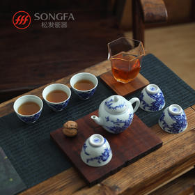 8头寿桃青花茶具