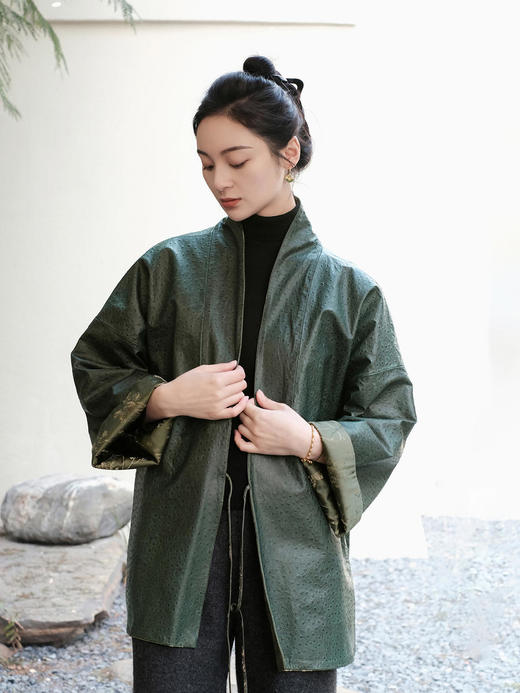 盛唐牡丹 |重缎真丝宋锦对襟双面穿皮衣 商品图12