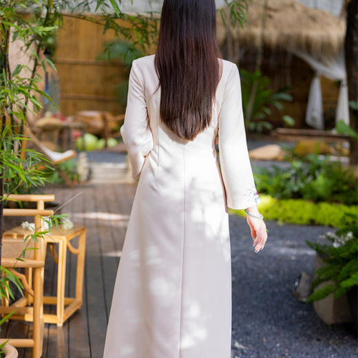 秋冬修身旗袍国风，复古中式连衣裙改良版刺绣压褶裙FL-23158 商品图3