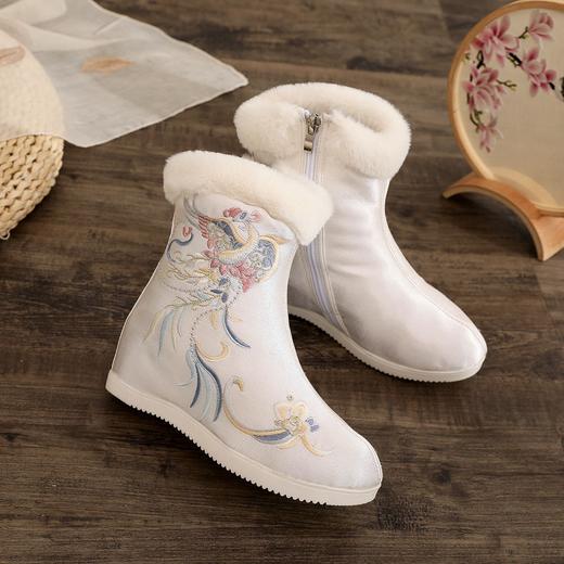【麟凤 】羽绒加绒保暖毛口靴，中国风内增高防水绣花短靴TM-001 商品图2