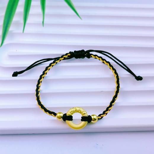 【限时7.5折】【定价黄金】足金 3D硬金空心祥云平安扣双珠黑金绳调节成品手串(AA3DSC00326)预售产品下单后不退款不退货不换货不补差价 商品图0