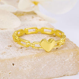 【限时克减150元】足金999 5G黄金光面爱心链条爱心戒指固口女戒(AG5GJZ00069-2)（预售产品下单后不退款不退货不换货不补差（预售产品下单后不退款不退货不换货不补差