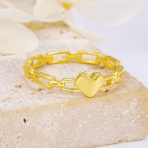 【限时克减150元】足金999 5G黄金光面爱心链条爱心戒指固口女戒(AG5GJZ00069-2)（预售产品下单后不退款不退货不换货不补差（预售产品下单后不退款不退货不换货不补差 商品图0