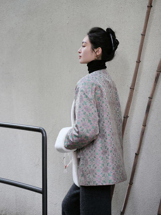 盛唐牡丹 |新中式重缎真丝宋锦羊毛外套  商品图3