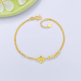 【限时克减150元】足金999 5G黄金调节双层间蹦迪珠鱼鳞四叶草手链(AG5GSL00118)预售产品下单后不退款不退货不换货不补差价
