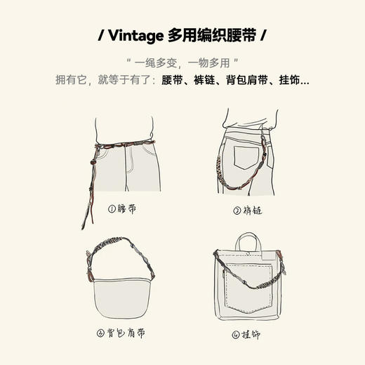 工装优选 美式vintage多用编织腰带户外腰链裤链挂饰肩带装饰男士 商品图1