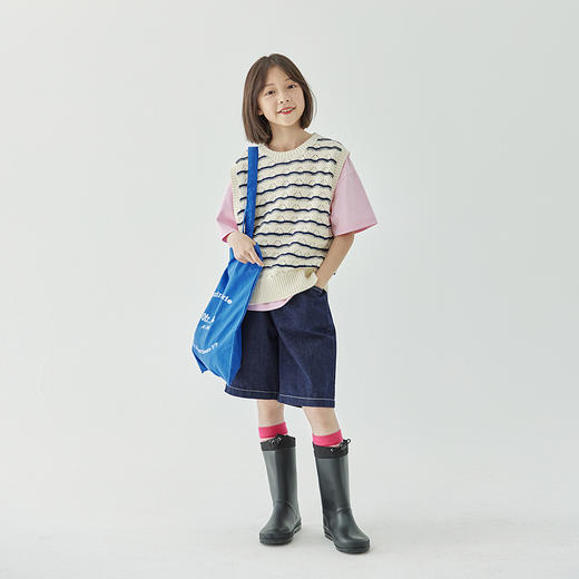 棵初春款儿童波浪纹针织背心马甲母女亲子款条纹撞色坎肩 商品图4