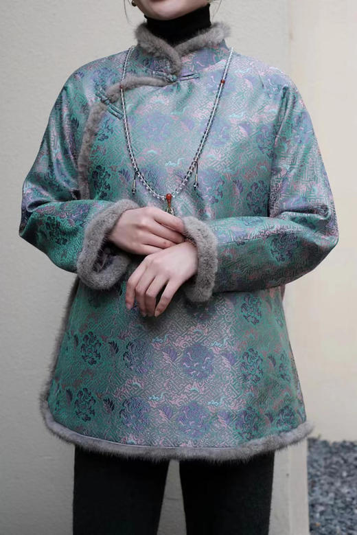 盛唐牡丹|万寿无疆宋锦水貂毛棉服 商品图0