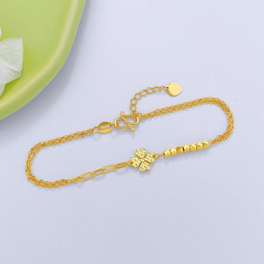 【限时克减150元】足金999 5G黄金调节双层间蹦迪珠鱼鳞四叶草手链(AG5GSL00118)预售产品下单后不退款不退货不换货不补差价 商品图1