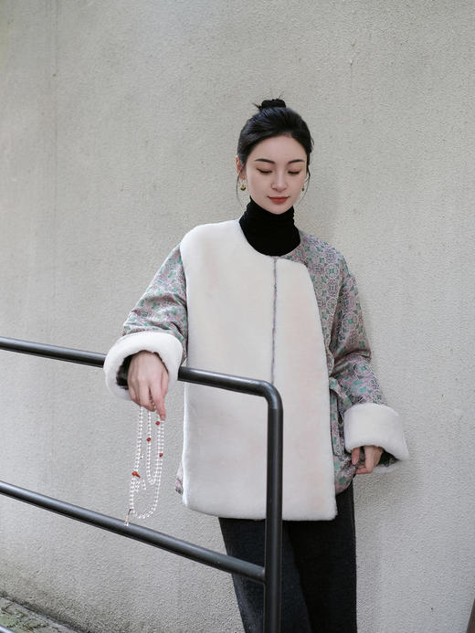 盛唐牡丹 |新中式重缎真丝宋锦羊毛外套  商品图5