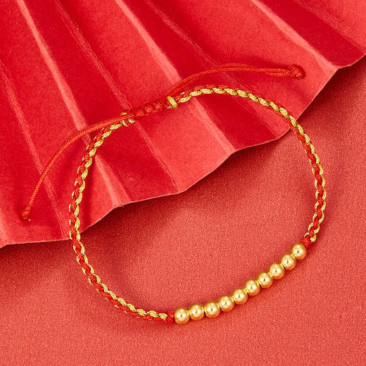 【限时7.5折】【定价黄金】足金 #电商超轻 3D硬金十全十美光珠(约4mm)幸运红绳可调节成品手串(AA3DSC00010)（预售产品下单后不退款不退货不换货不补差价） 商品图2