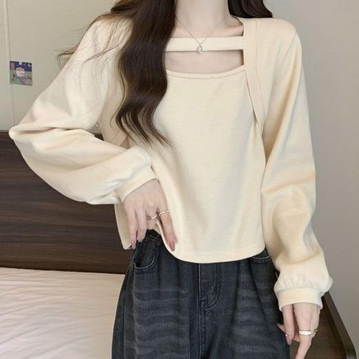 【大码长袖T恤女 2025年春秋新款】胖mm 设计感小众 镂空遮肚 显瘦上衣服 商品图6