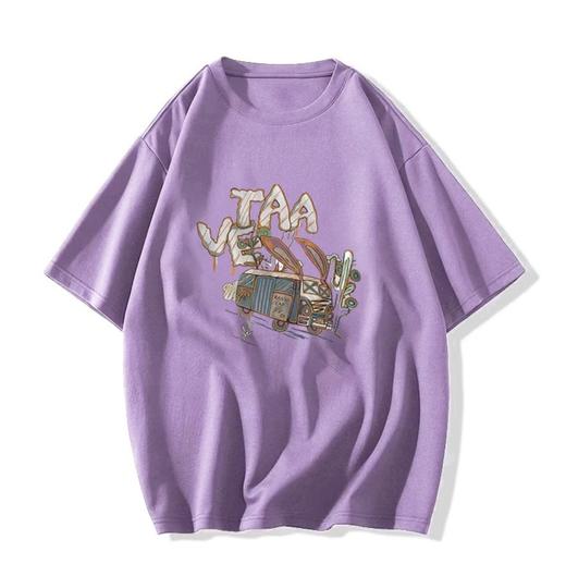 春装新款【美式复古棉质大码 宽松t恤短袖女】女士上衣 舒适百搭 t恤衫 商品图1