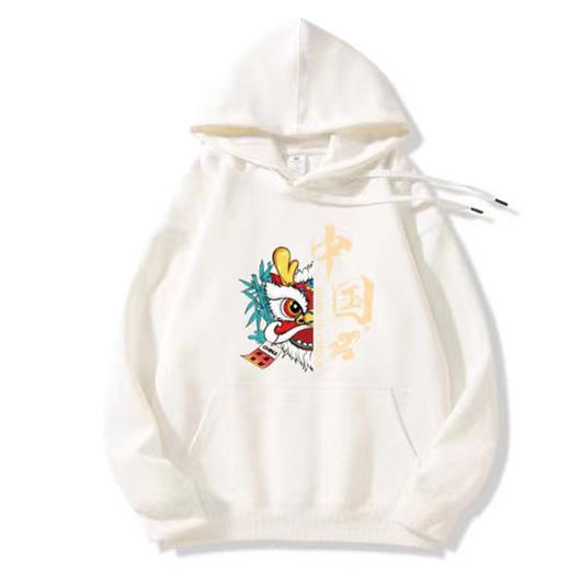 雀说 2024龙年新款酒红色加绒加厚连帽卫衣女秋冬情侣男士新年帽衫4ZF-012207 商品图5