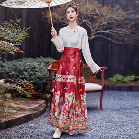 HRFS-WC80019春季新款新中式国风改良气质优雅马面裙印花两件套套装