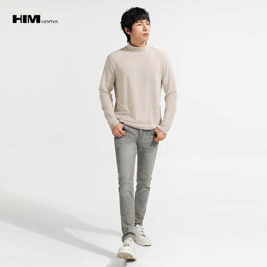HIM漢崇  保暖双面抓毛休闲T恤半高领修身亲肤保暖打底衫 2025冬季 商品图1