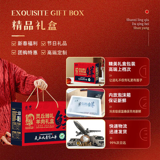 华喜精选 山西大同灵丘青背山羊羊肉礼盒礼品2kg 商品图2