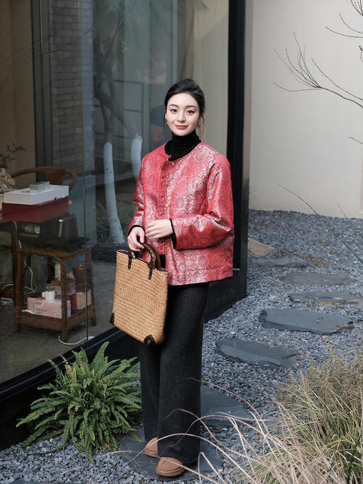 盛唐牡丹 |八达晕纹真丝宋锦羊毛外套 商品图1