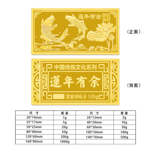 【限时克减150元】【100克】足金999.9 #投资理财 莲年有余金条100g（配亚克力盒）(YDJT00006-08)（预售产品下单后不退款不退货不换货不补差价） 商品图0