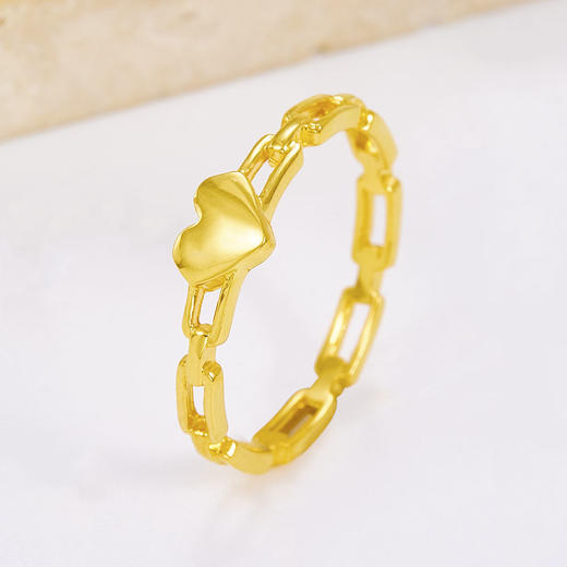 【限时克减150元】足金999 5G黄金光面爱心链条爱心戒指固口女戒(AG5GJZ00069-2)（预售产品下单后不退款不退货不换货不补差（预售产品下单后不退款不退货不换货不补差 商品图1