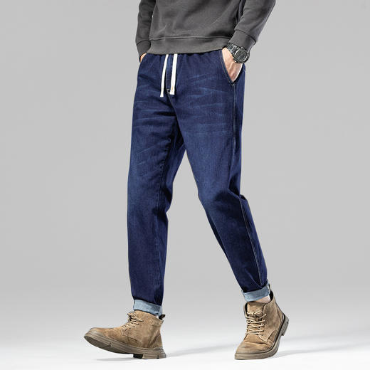 【新款DYG】大依优型大码牛仔裤松紧腰直筒长裤男舒适弹力休闲简约百搭加肥加大男装潮款 商品图2