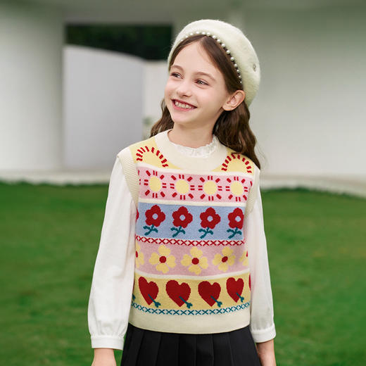 mettekids女童羊绒背心秋冬彩色条纹针织打底衫儿童加厚无袖毛衣 商品图4
