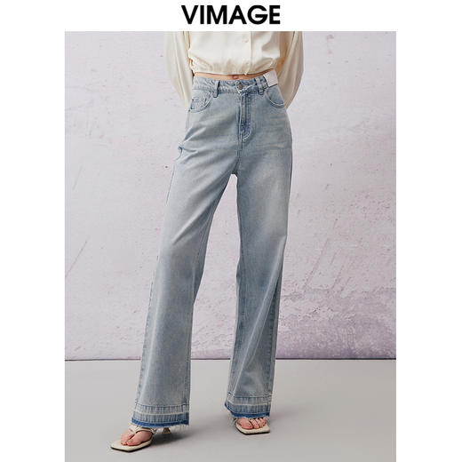VIMAGE纬漫纪春季新款时尚休闲显瘦高腰百搭牛仔裤V2105718 商品图2